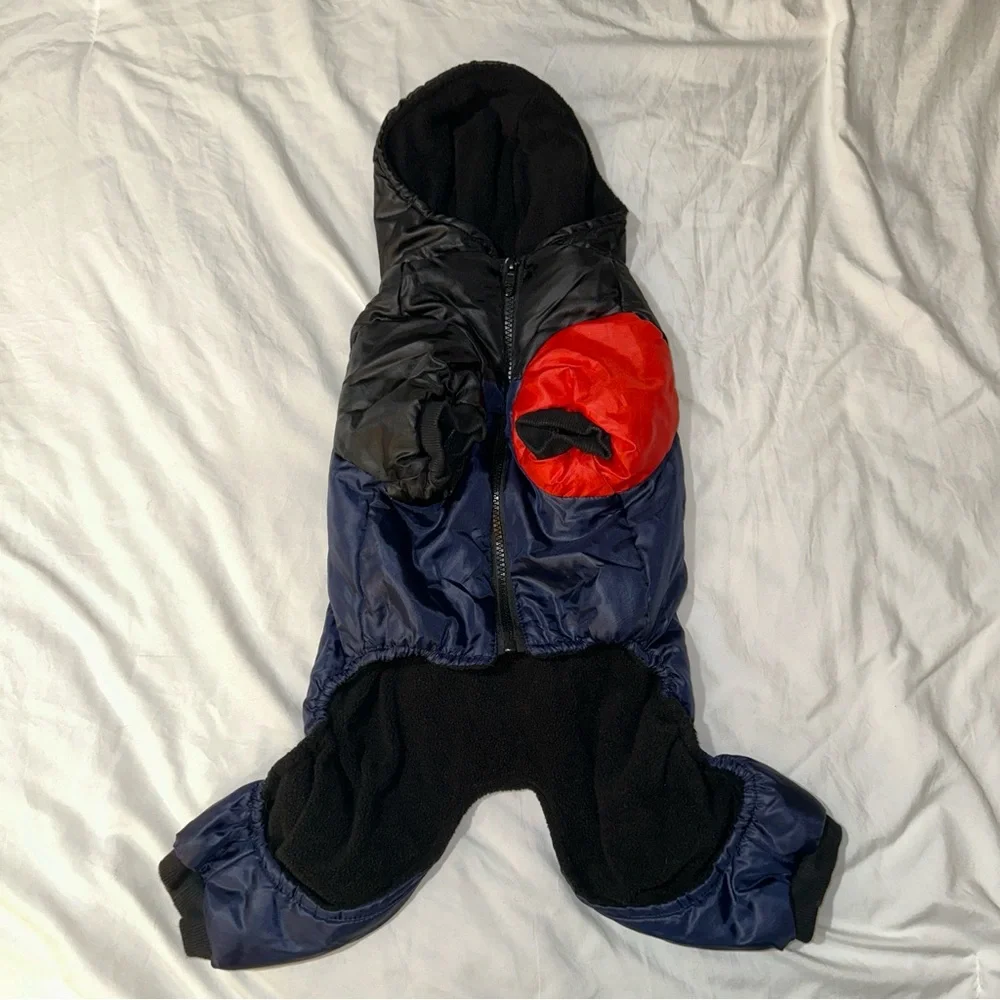DKNY | Dog Puffer Coat Medium Hooded Fleece Lined Colorblock Black Red Blue